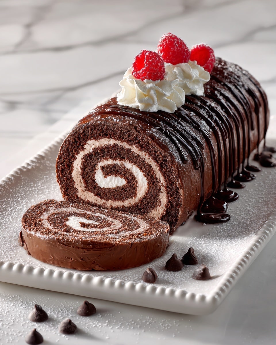 Chocolate Cake Roll with Chocolate Ganache and Whipped Cream Filling Recipe - Recipe Image