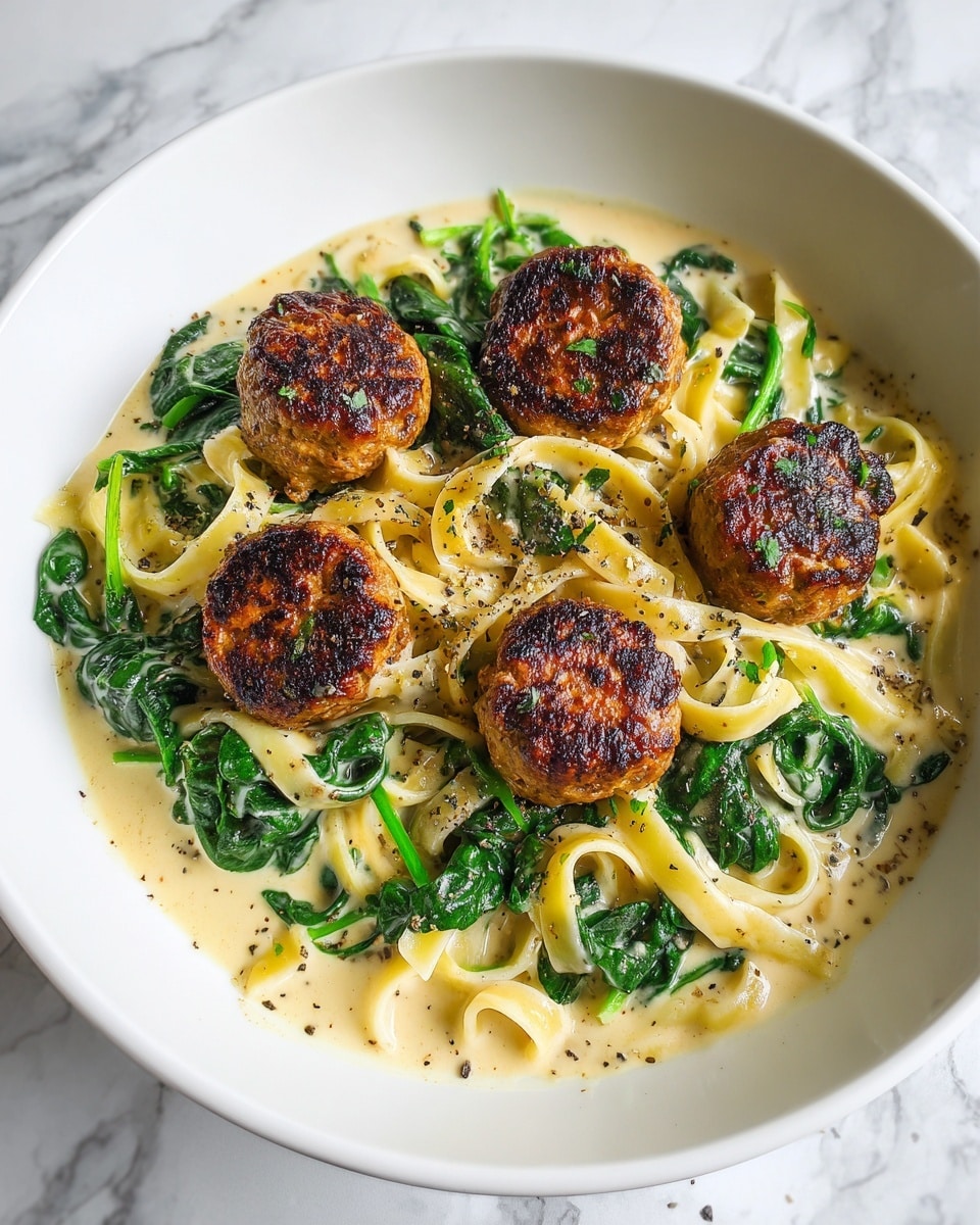 Chicken Ricotta Meatballs in Spinach Alfredo Sauce Recipe - Recipe Image