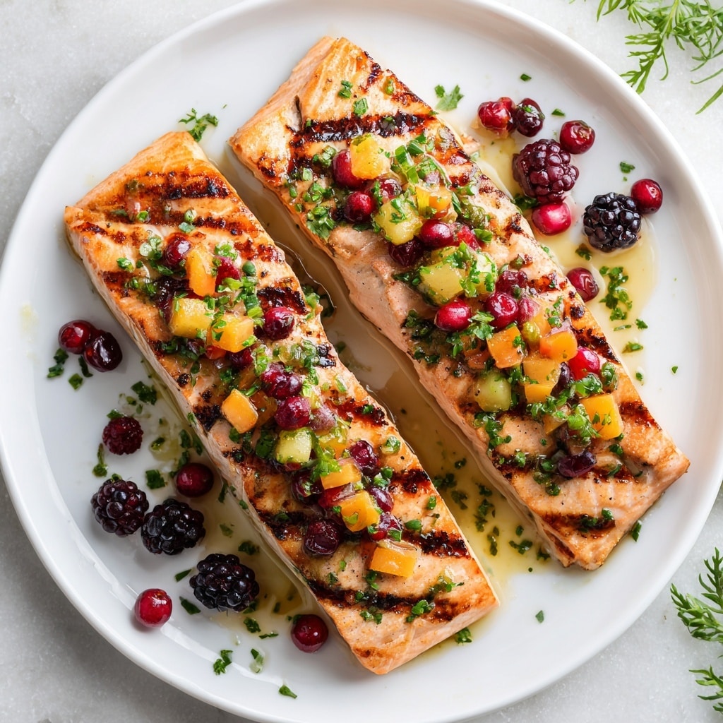 Baked Salmon with Cranberry Salsa and Pecans Recipe - Recipe Image