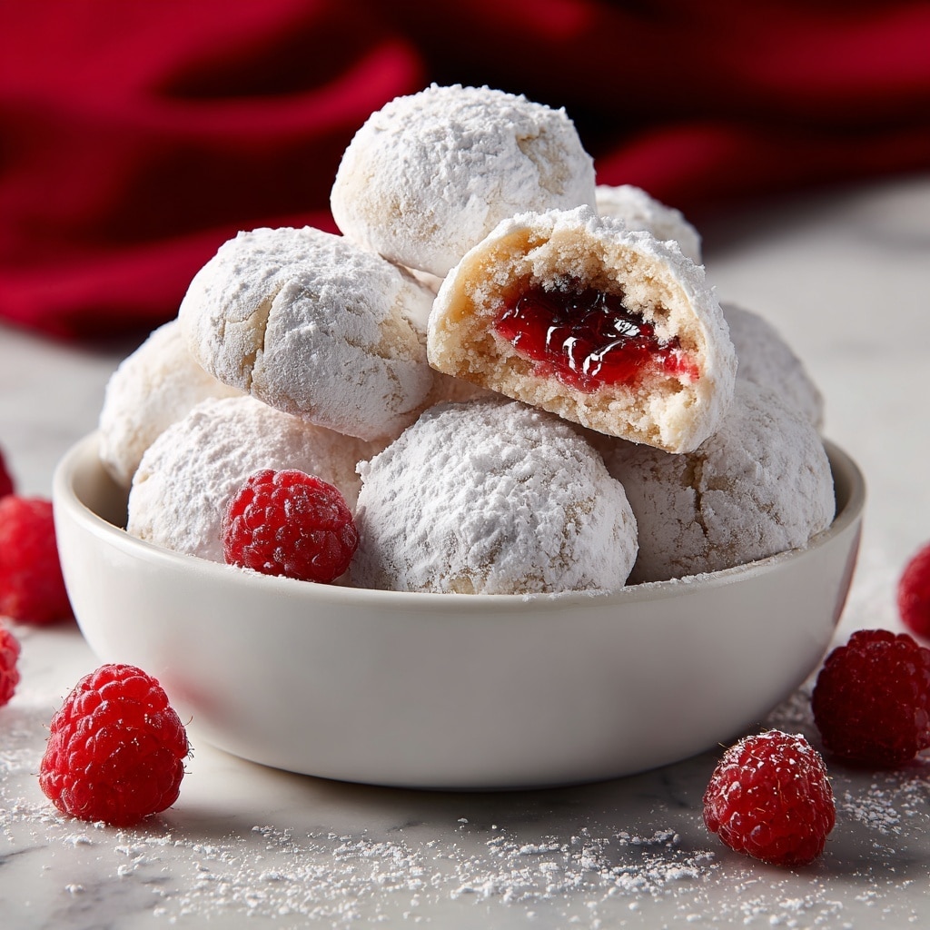 Raspberry Almond Snowball Cookies with Jam Filling Recipe - Recipe Image