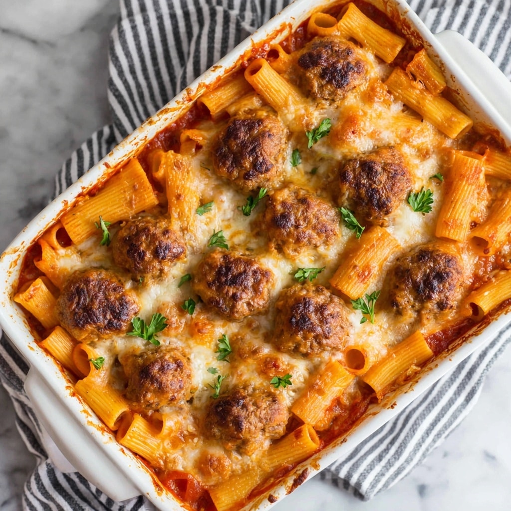 Cheesy Meatball Pasta Bake Recipe - Recipe Image