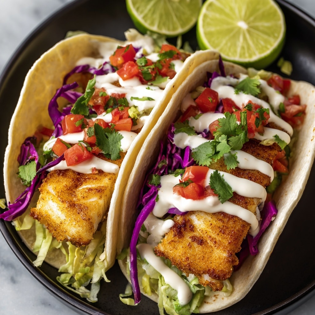 Fish Tacos with Lime Crema and Cabbage Slaw Recipe
