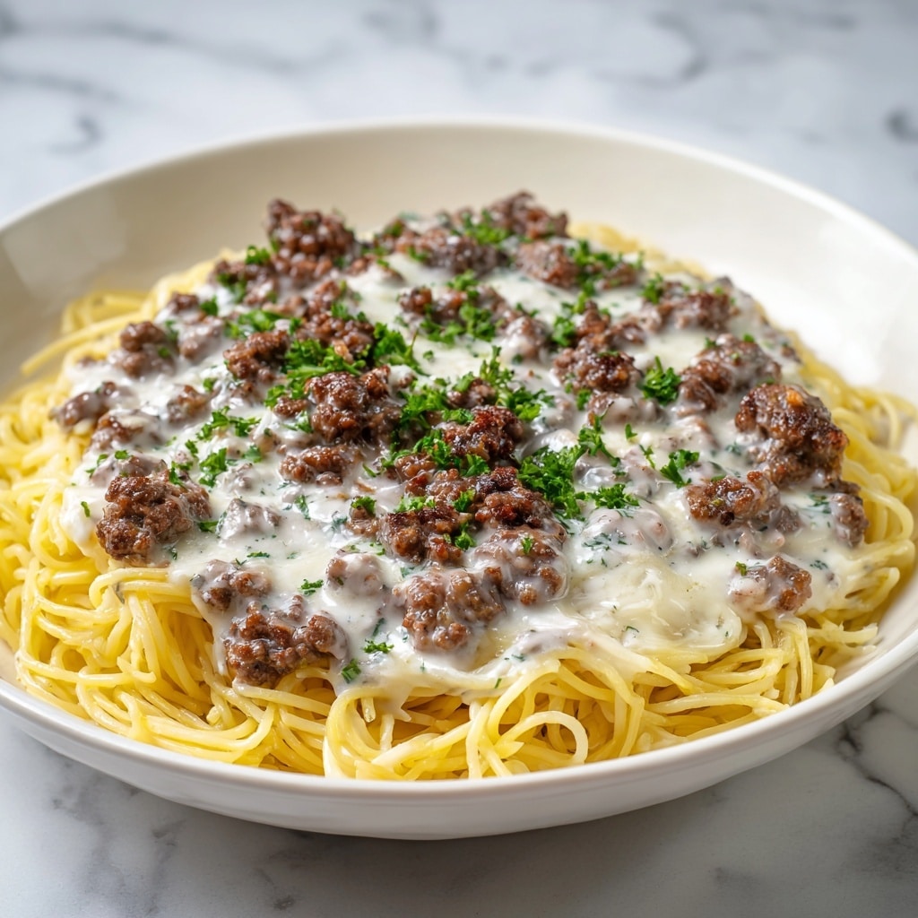 Cheesy Beef Alfredo with Linguine Recipe