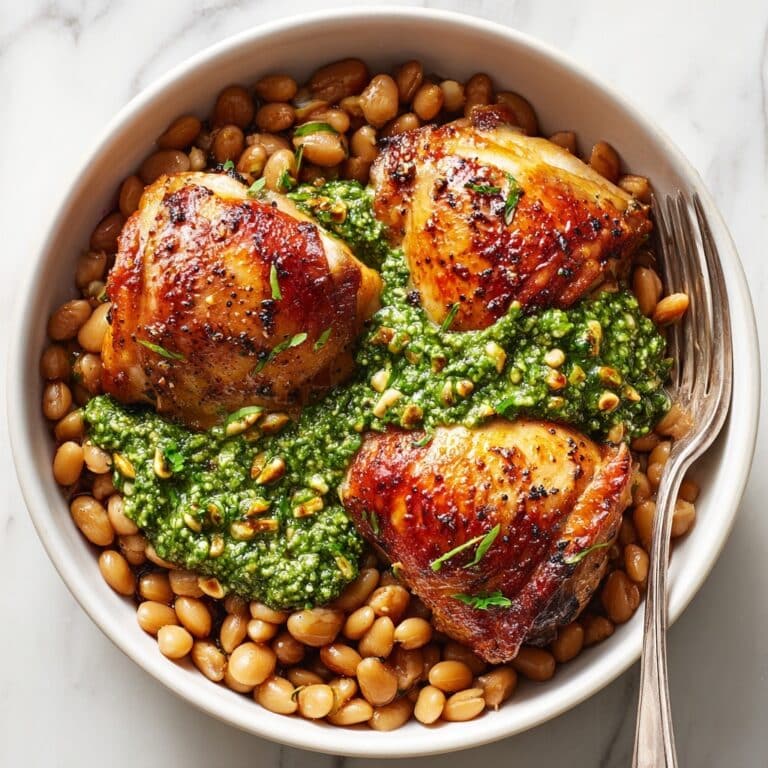 One-Pan Crispy Chicken with Cannellini Beans and Pistachio Pesto Recipe