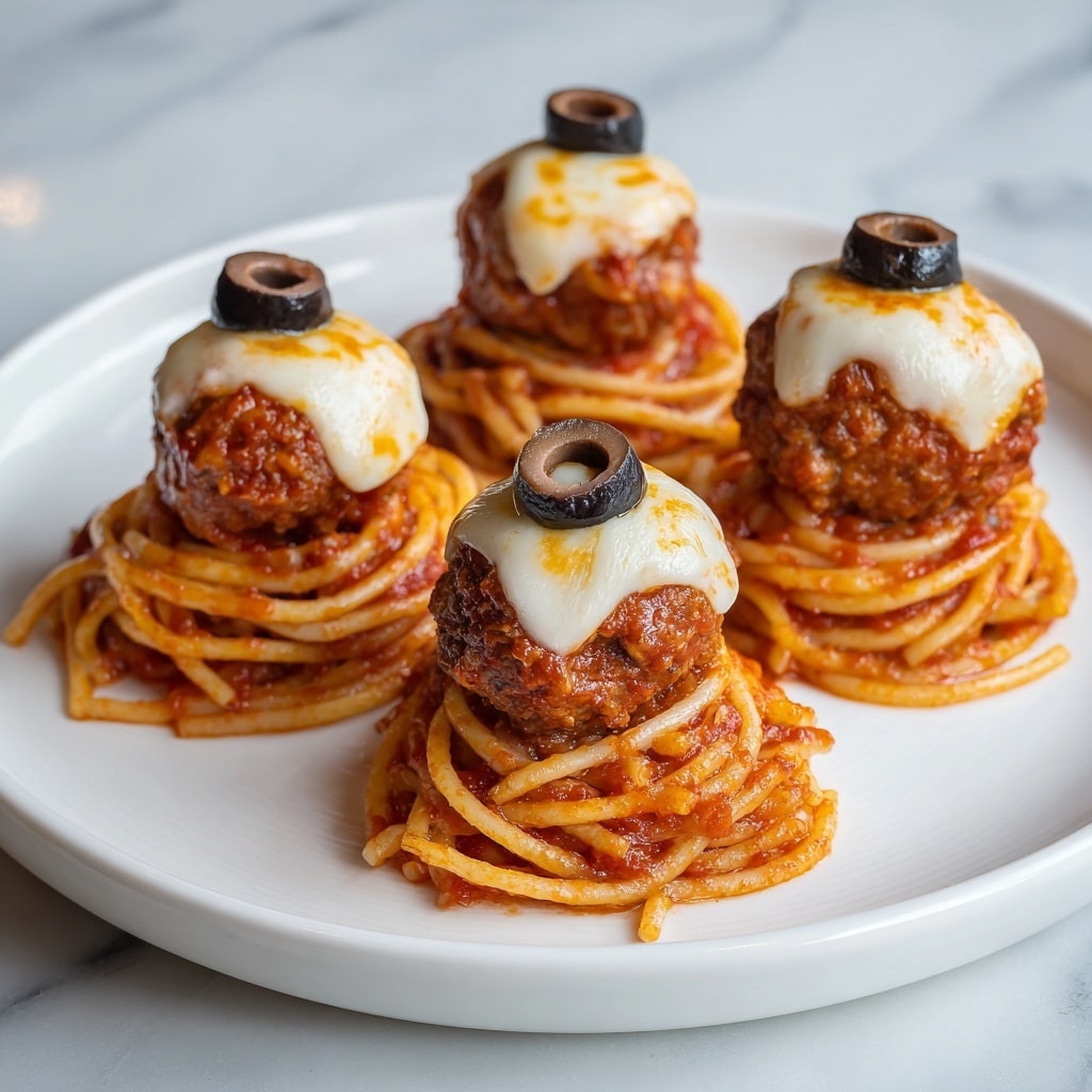 Spooky Spaghetti and Cheese-Stuffed Meatballs Recipe - Recipe Image