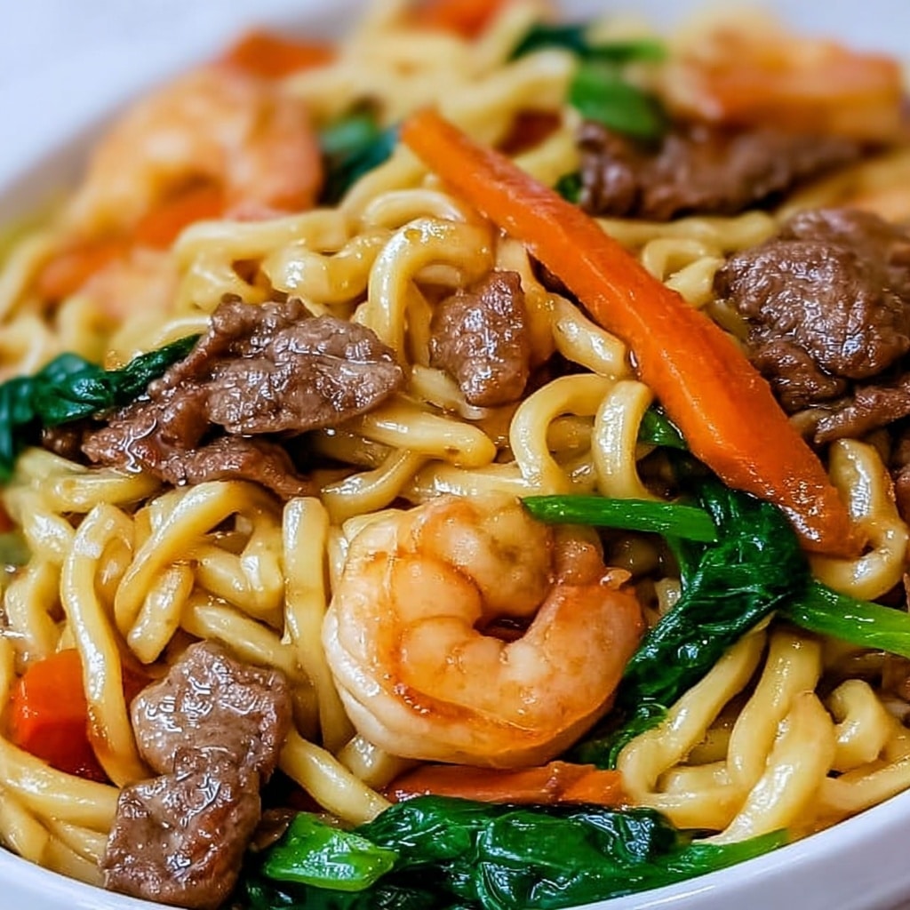 Steak & Shrimp Stir-Fried Noodles Recipe