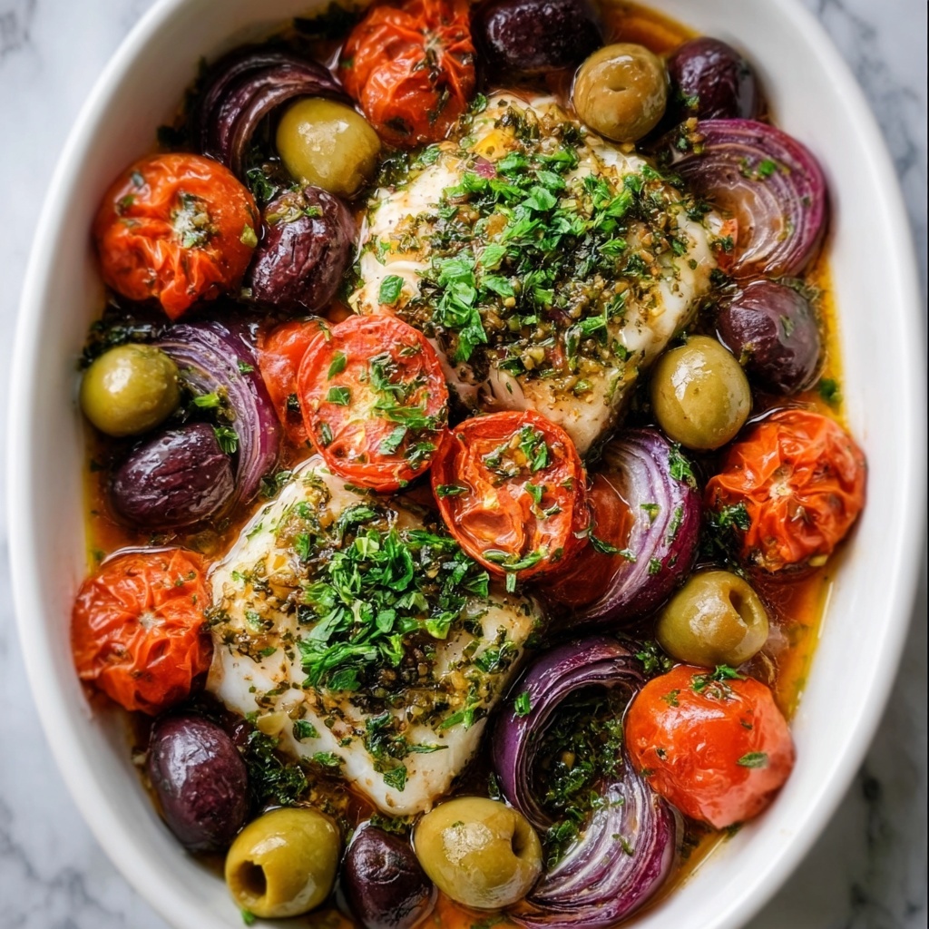 Baked Mediterranean Cod with Cherry Tomatoes Recipe - Recipe Image