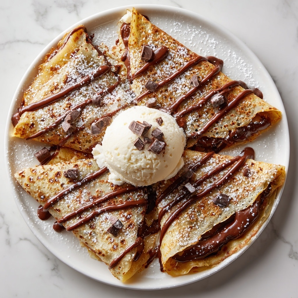 Chocolate Brownie Dessert Crepes with Ice Cream & Chocolate Drizzle Recipe - Recipe Image