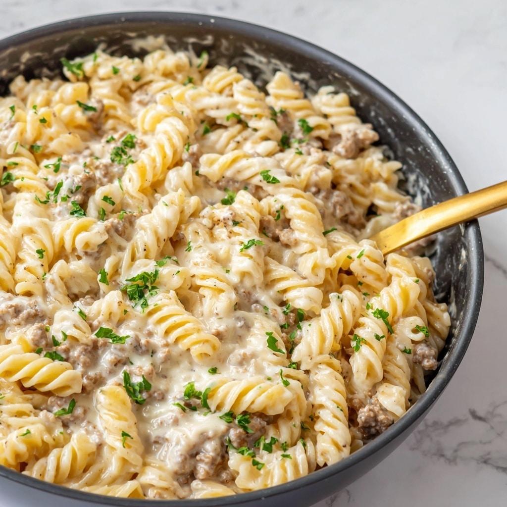 Stovetop Creamy Ground Beef Pasta Recipe - Recipe Image