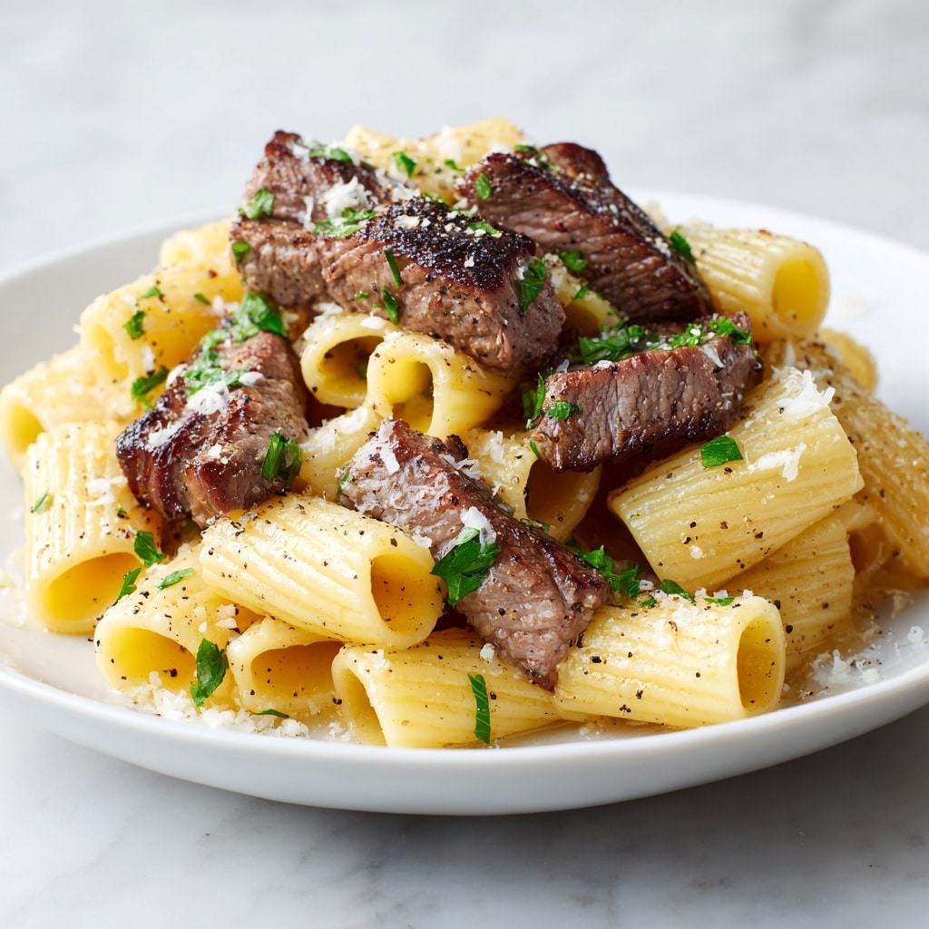 Garlic Butter Steak Tips with Cheesy Rigatoni Recipe - Recipe Image