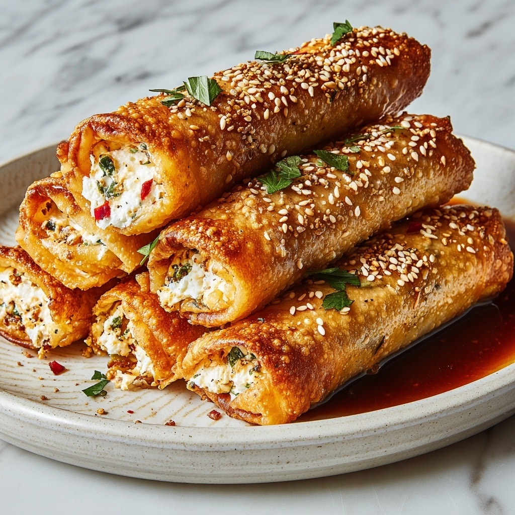 Oven Fried Feta Rolls with Chili Honey Recipe - Recipe Image