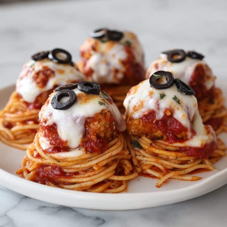 Spooky Spaghetti and Cheese-Stuffed Meatballs Recipe