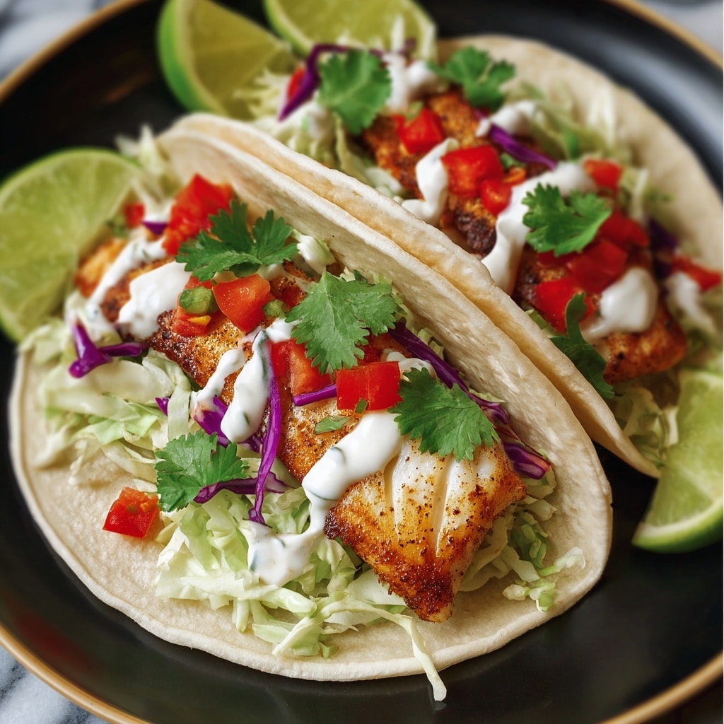Fish Tacos with Lime Crema and Cabbage Slaw Recipe - Recipe Image