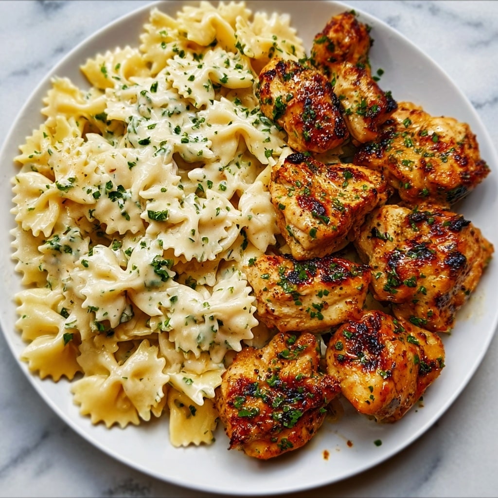 Lemon Garlic Chicken with Creamy Bowtie Pasta Recipe - Recipe Image