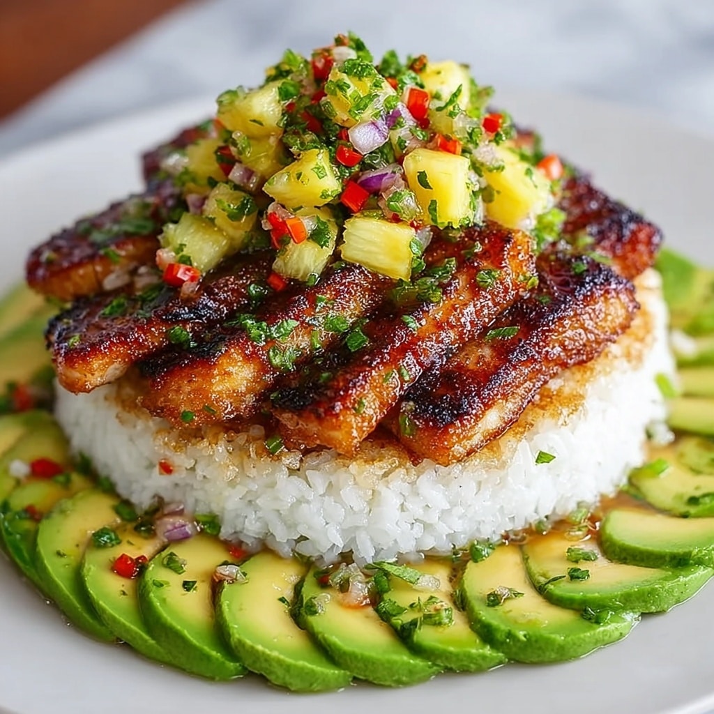 Honey Lime Chicken and Avocado Rice Stack Recipe - Recipe Image