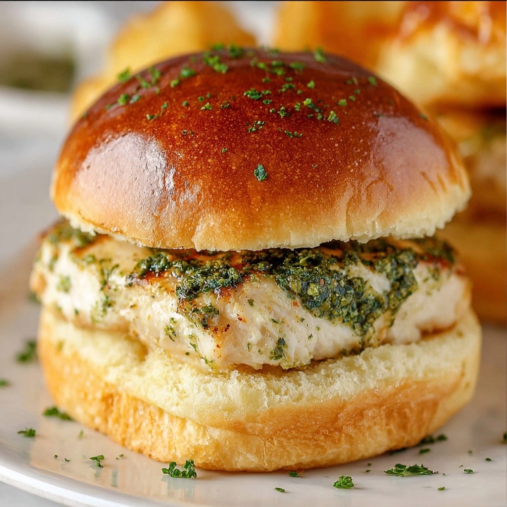 Cheesy Garlic Pesto Chicken Sliders Recipe - Recipe Image