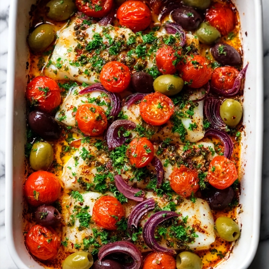 Baked Mediterranean Cod with Cherry Tomatoes Recipe - Recipe Image