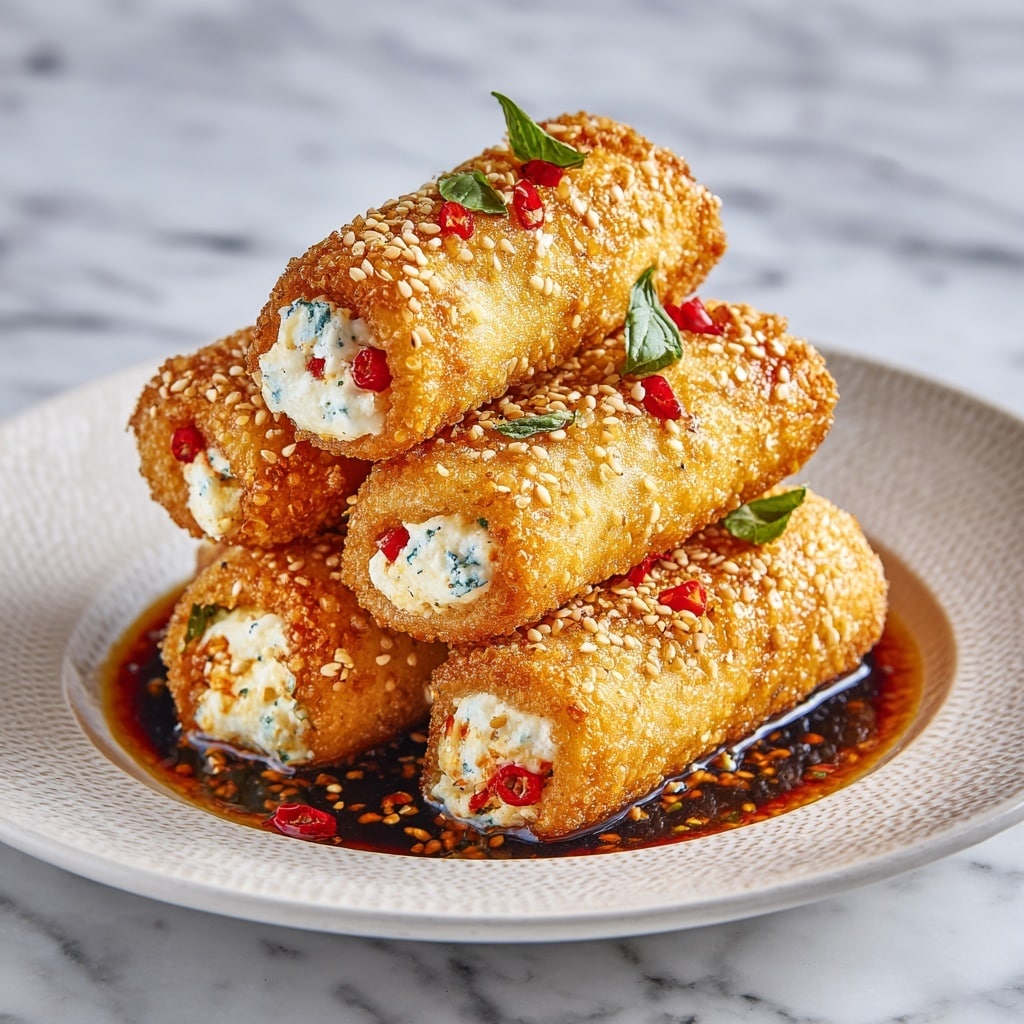 Oven Fried Feta Rolls with Chili Honey Recipe - Recipe Image