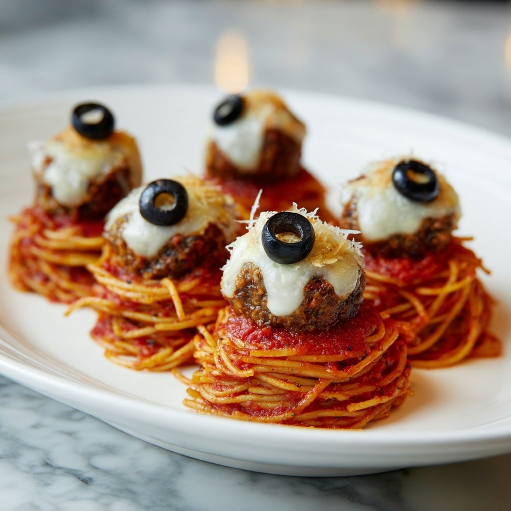 Spooky Spaghetti and Cheese-Stuffed Meatballs Recipe - Recipe Image