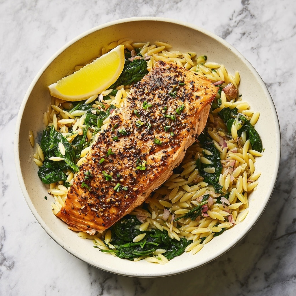 One-Skillet Salmon with Lemon Orzo Recipe - Recipe Image