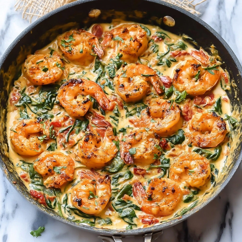 Tuscan Shrimp with Spinach, Artichokes, and Sun-Dried Tomatoes Recipe - Recipe Image