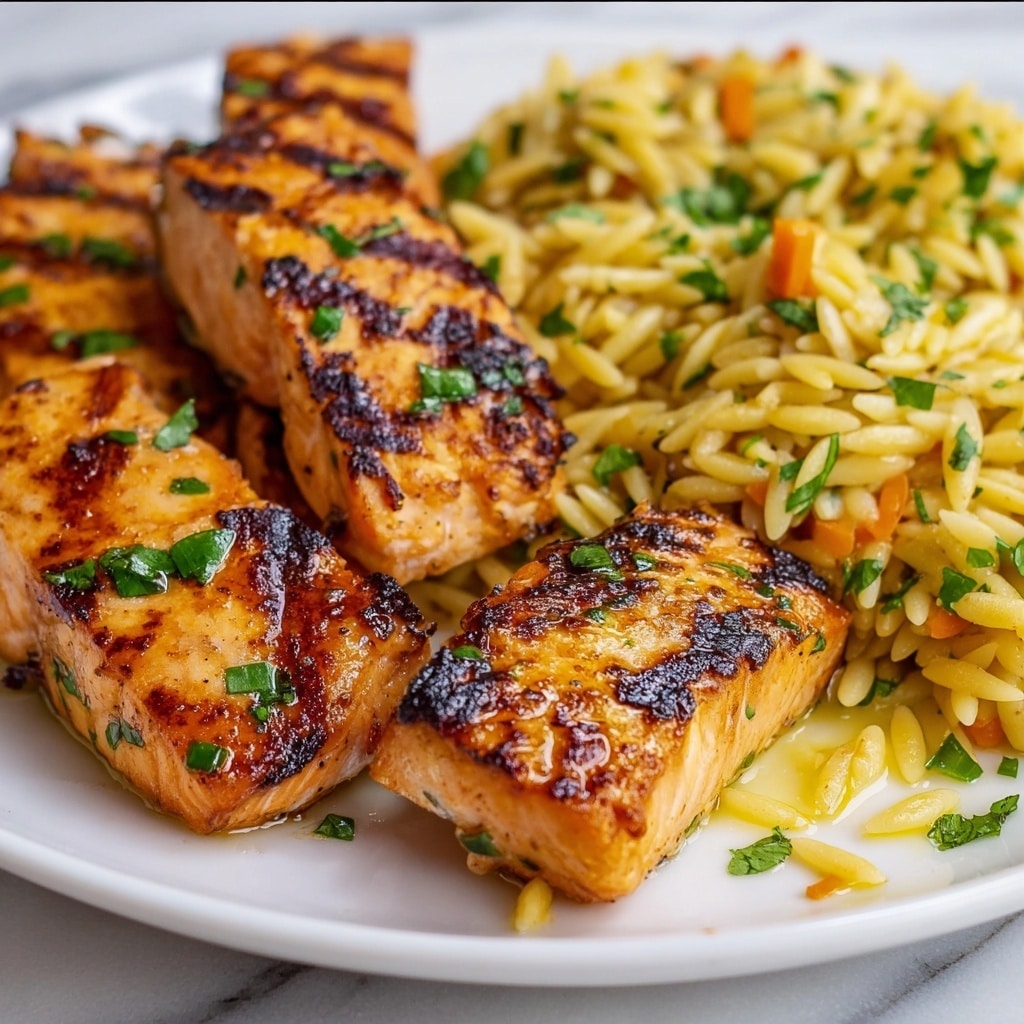 Salmon Bites with Lemon Butter Orzo Recipe - Recipe Image
