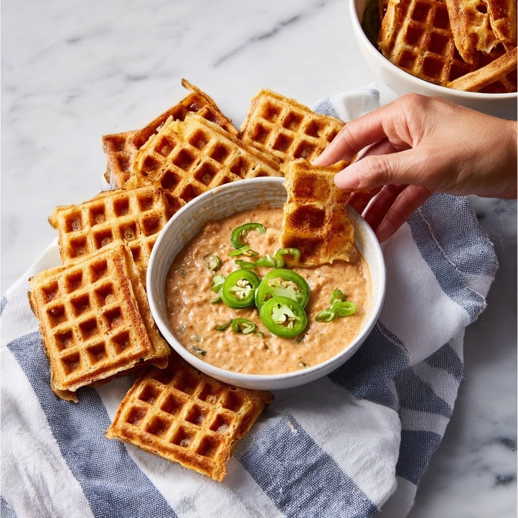 Cheddar-Jalapeño Cornbread Waffles with Turkey Chile Con Queso Dip Recipe
