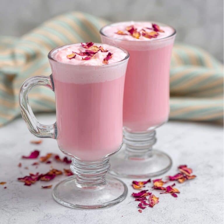 Creamy Rose Milk Recipe with optional fragrant and crunchy toppings Recipe