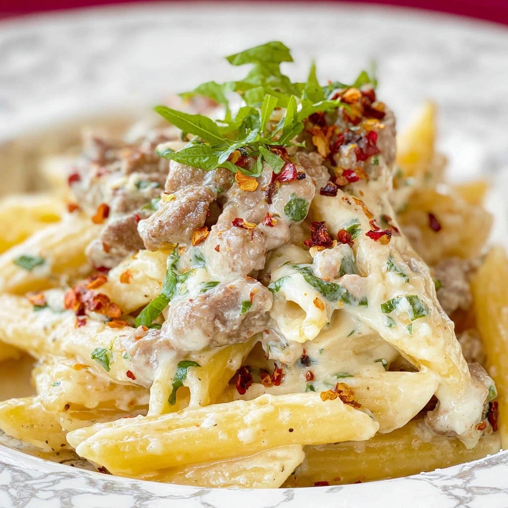 Three Cheese Italian Sausage Alfredo Bake Recipe