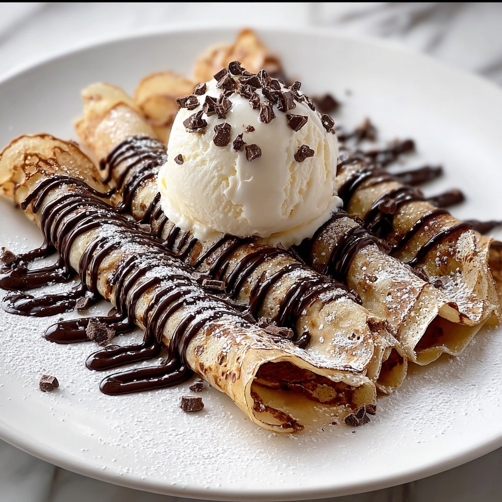 Chocolate Brownie Dessert Crepes with Ice Cream & Chocolate Drizzle Recipe