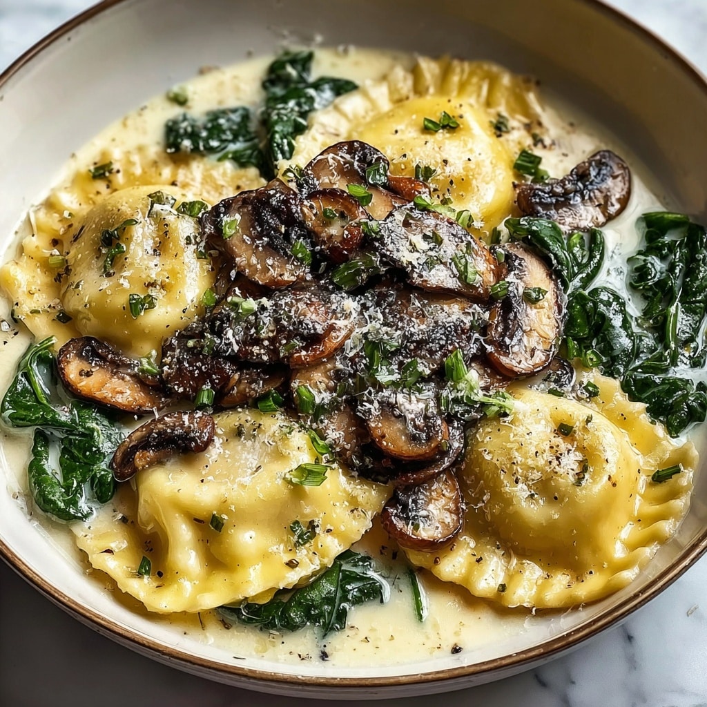 Spinach Mushroom Alfredo Ravioli Recipe