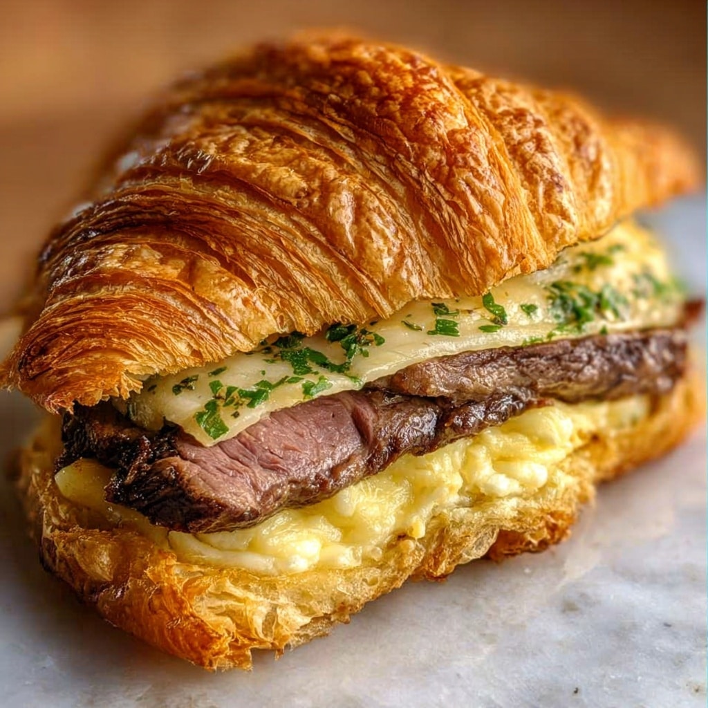 Garlic Butter Steak and Brie Croissant Melt Recipe - Recipe Image