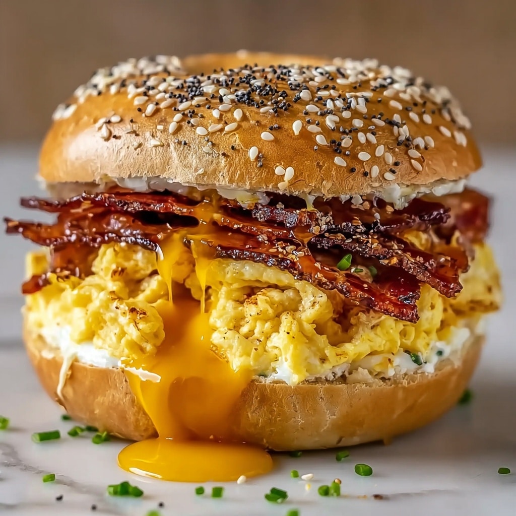 Bagel Breakfast Sandwich with Spicy Mayo, Egg, Cheese, and Bacon Recipe - Recipe Image