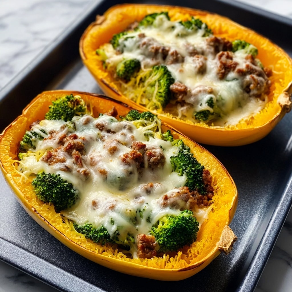 Stuffed Spaghetti Squash with Broccoli and Ground Beef Recipe - Recipe Image