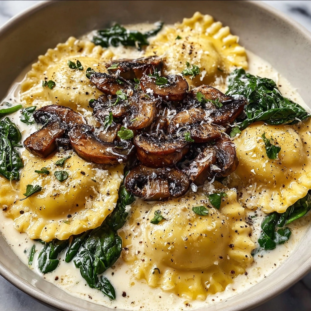 Spinach Mushroom Alfredo Ravioli Recipe - Recipe Image