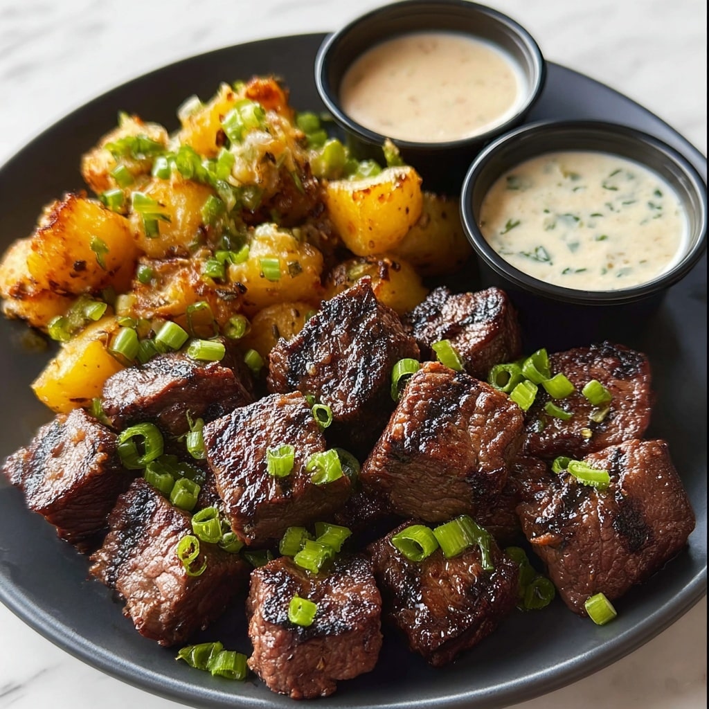 Garlic Butter Steak Bites with Crispy Smashed Potatoes Recipe - Recipe Image