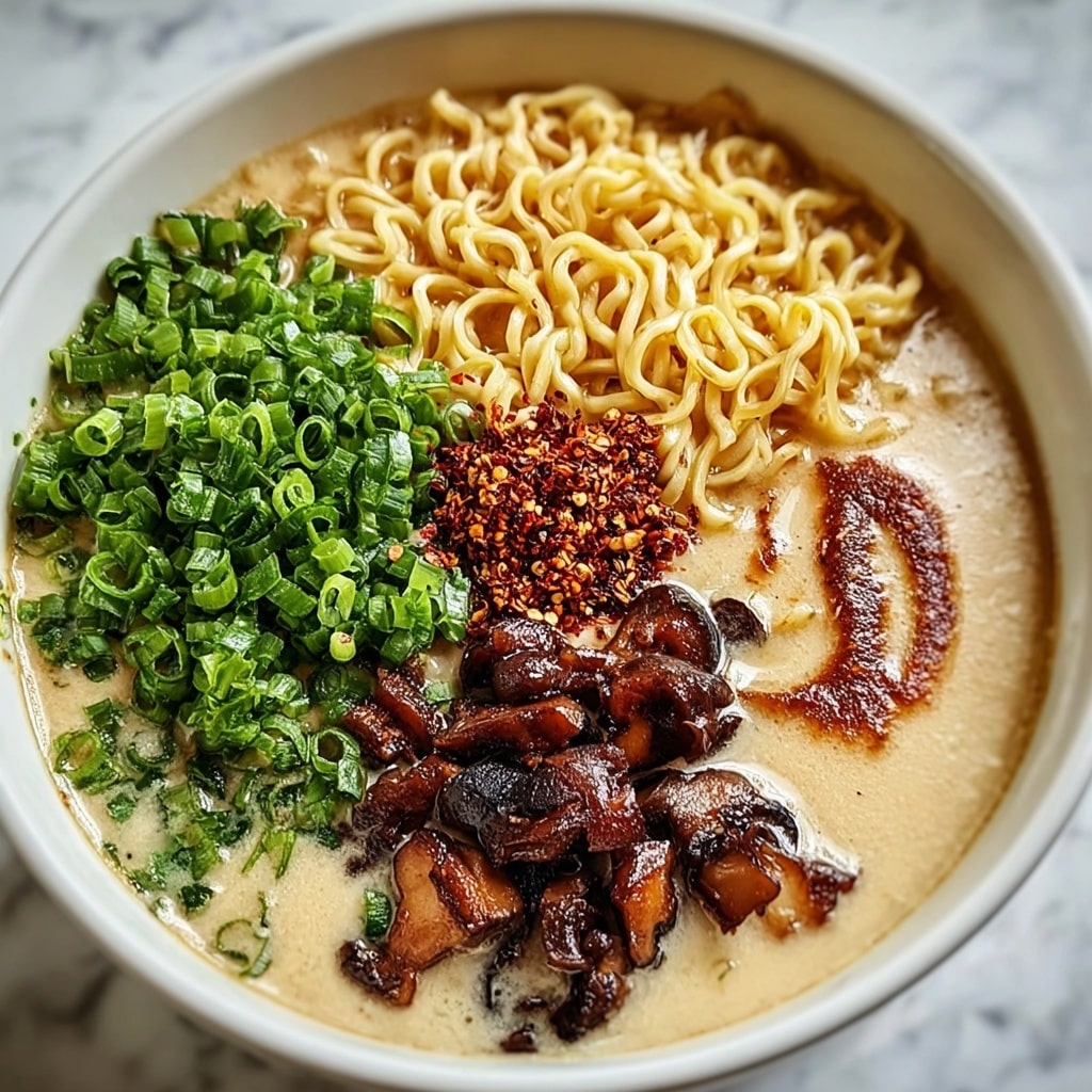 Fiery Chicken Ramen with Creamy Garlic Sauce Recipe - Recipe Image