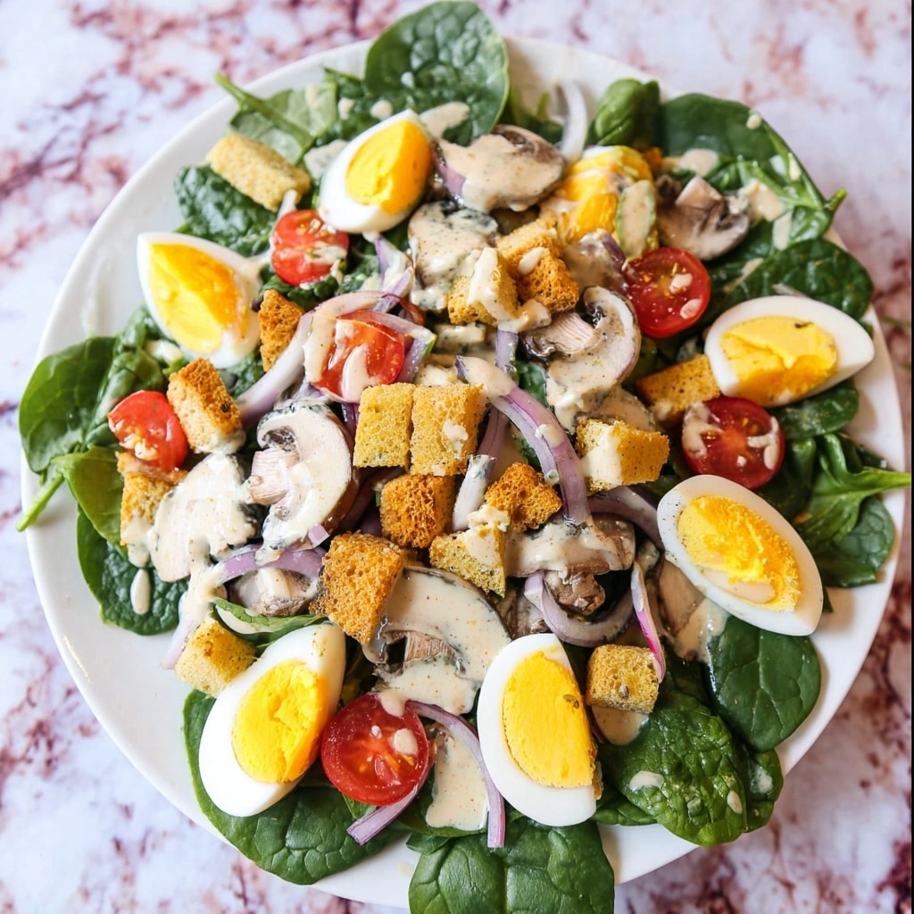 Spinach Salad with Basil Green Goddess Dressing Recipe - Recipe Image