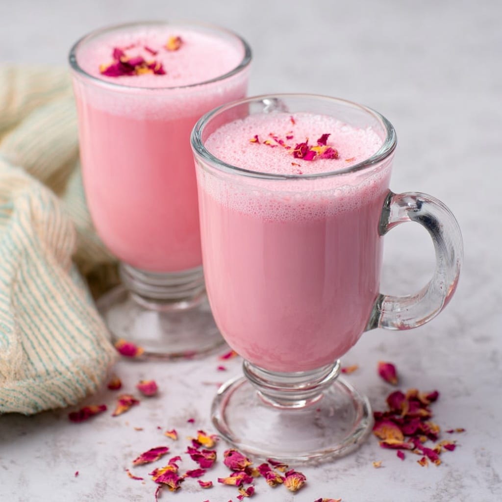 Creamy Rose Milk Recipe with optional fragrant and crunchy toppings Recipe - Recipe Image