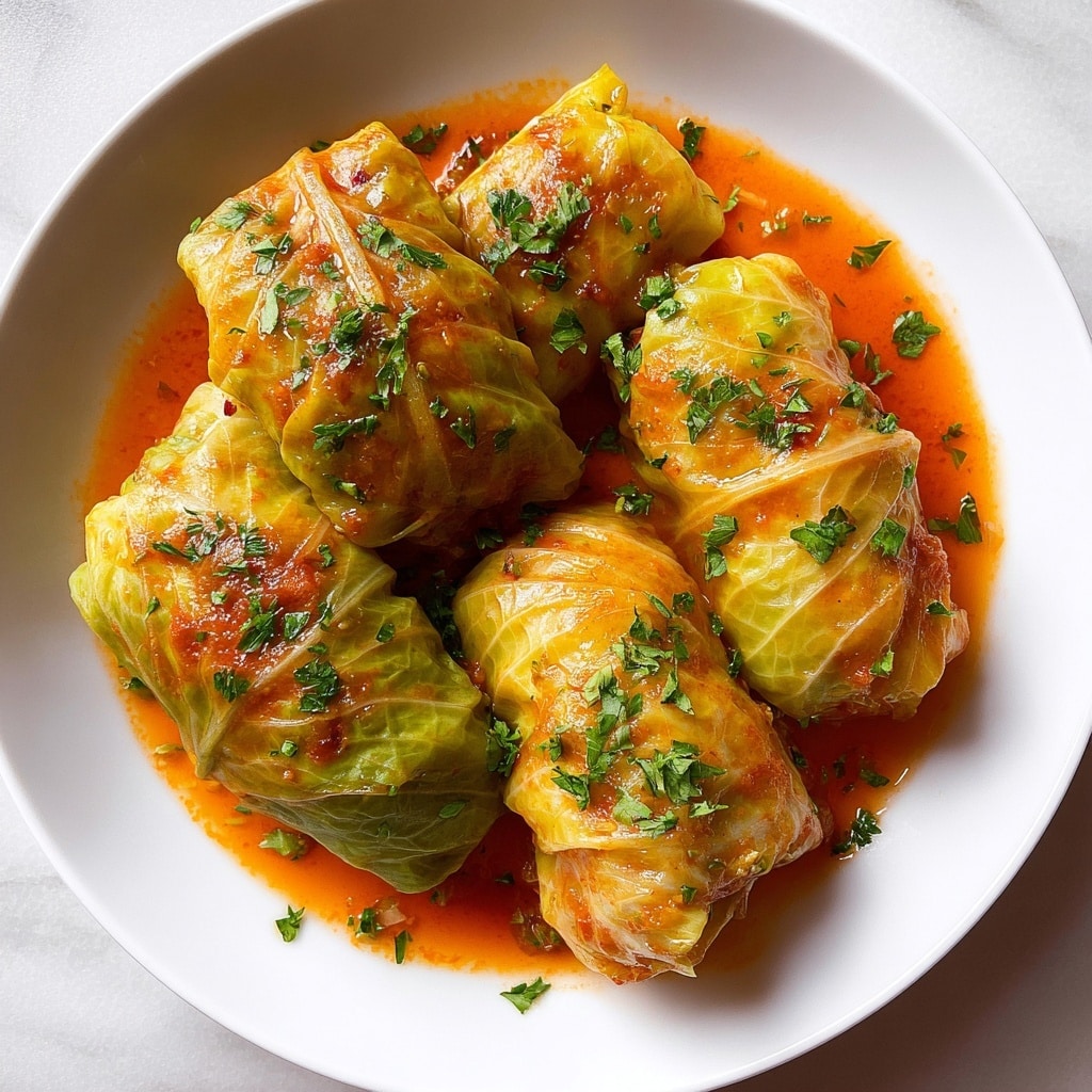Classic Polish Gołąbki: Stuffed Cabbage Rolls with Tomato Sauce Recipe - Recipe Image