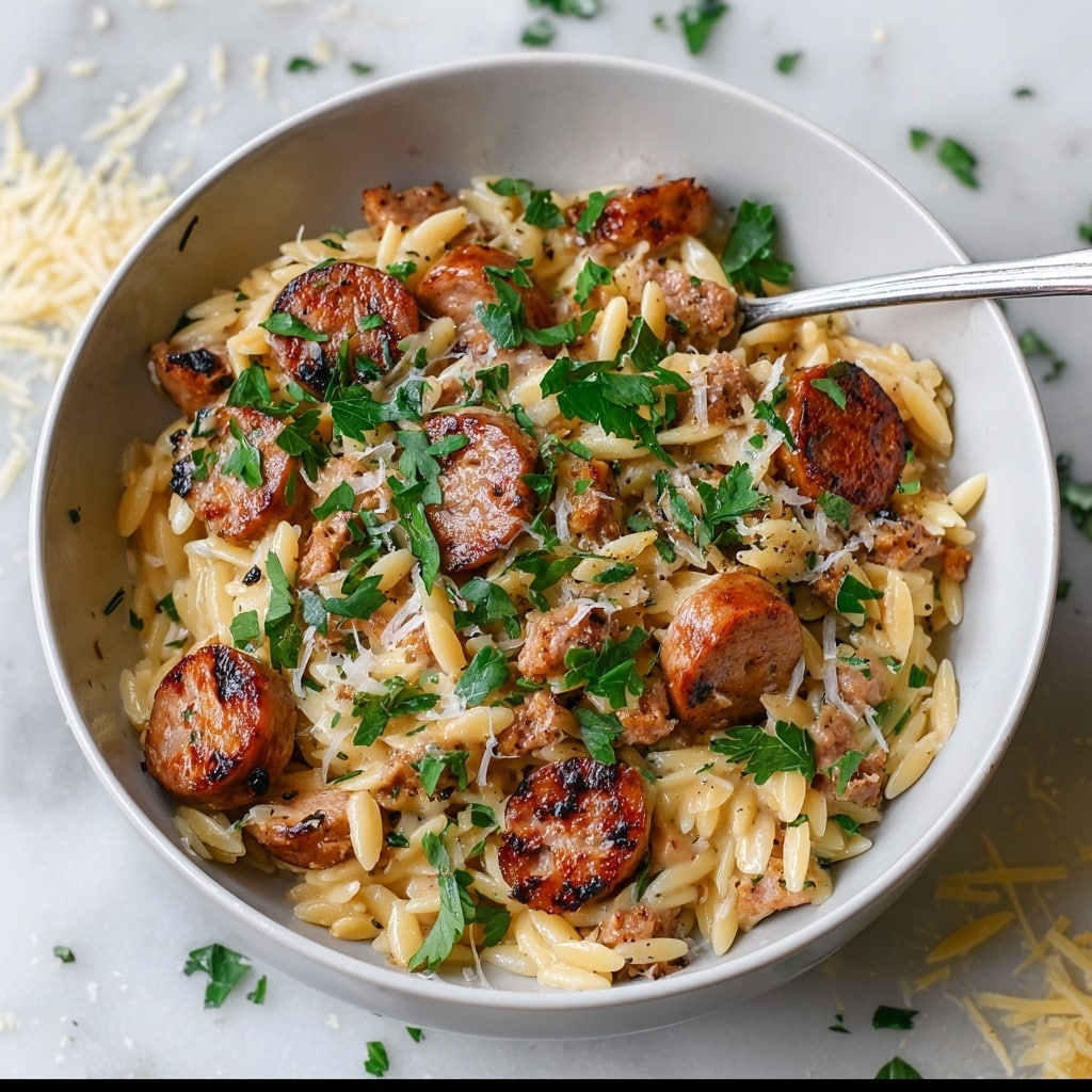 Creamy Chicken Sausage Orzo Recipe - Recipe Image