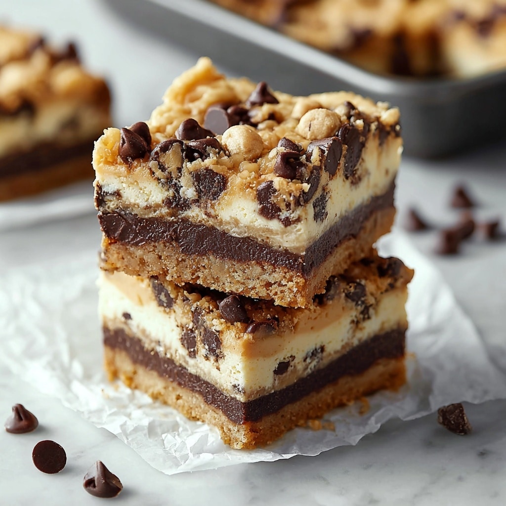 Peanut Butter Chocolate Chip Cookie Cheesecake Bars Recipe - Recipe Image