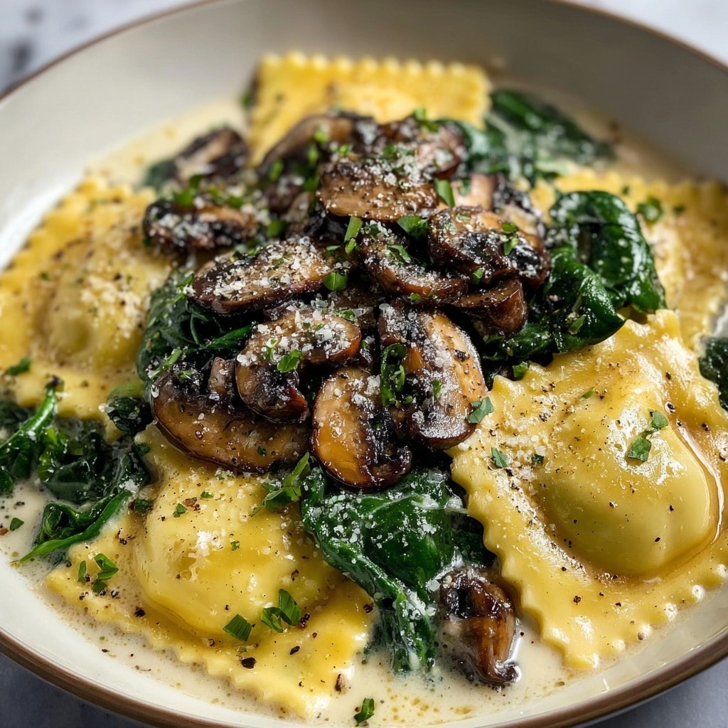 Spinach Mushroom Alfredo Ravioli Recipe - Recipe Image