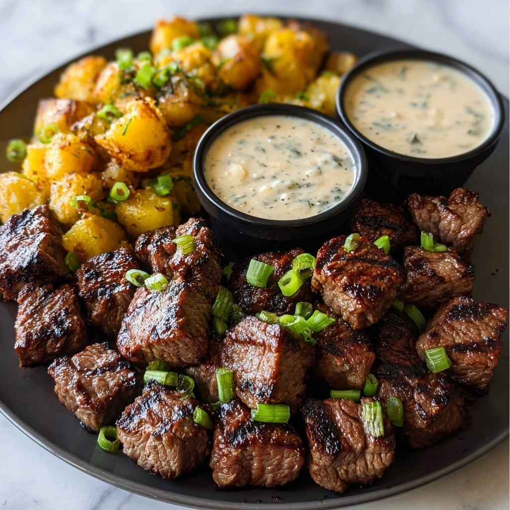 Garlic Butter Steak Bites with Crispy Smashed Potatoes Recipe - Recipe Image