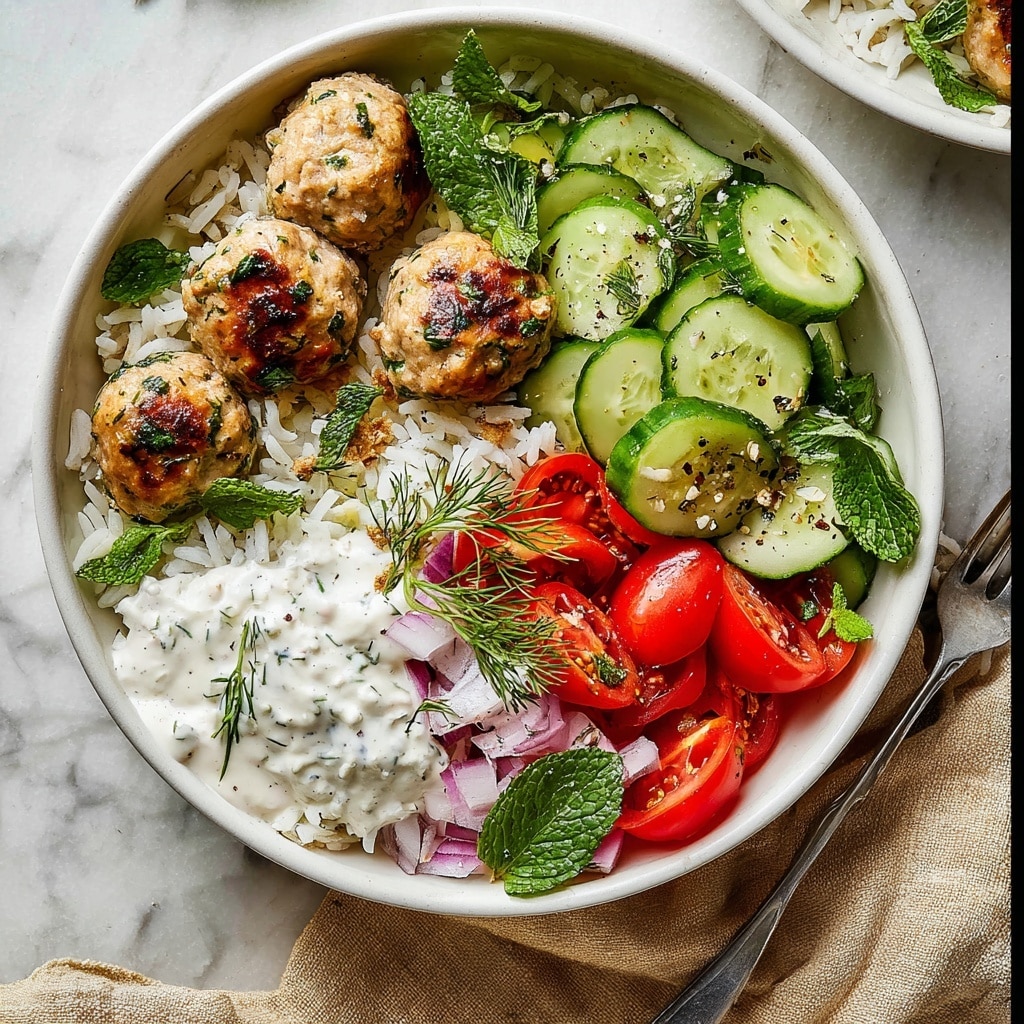 Greek Chicken Meatballs with Tzatziki and Fresh Veggies Recipe - Recipe Image