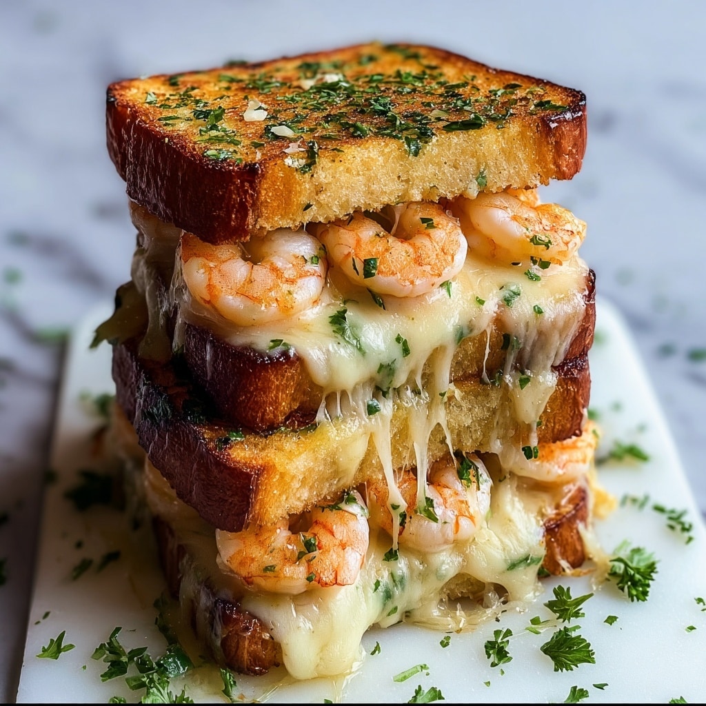 Cheesy Garlic Bread Shrimp Grilled Cheese Recipe - Recipe Image