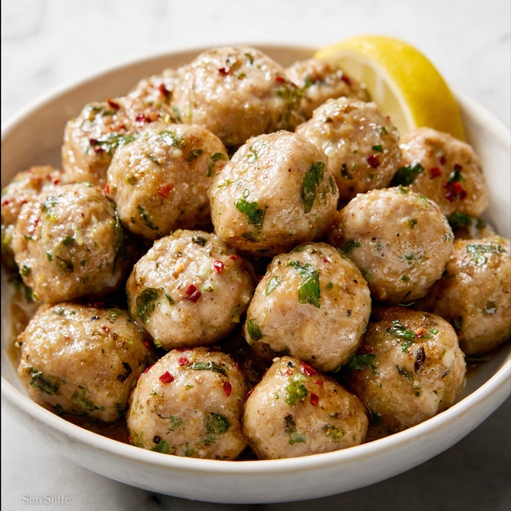Easy Baked Chicken Meatballs with Lemon Herb Butter Sauce Recipe - Recipe Image
