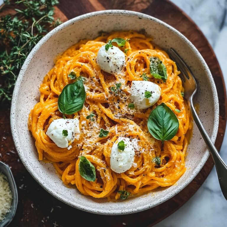 Creamy Red Pepper Pasta with Burrata & Herbs Recipe