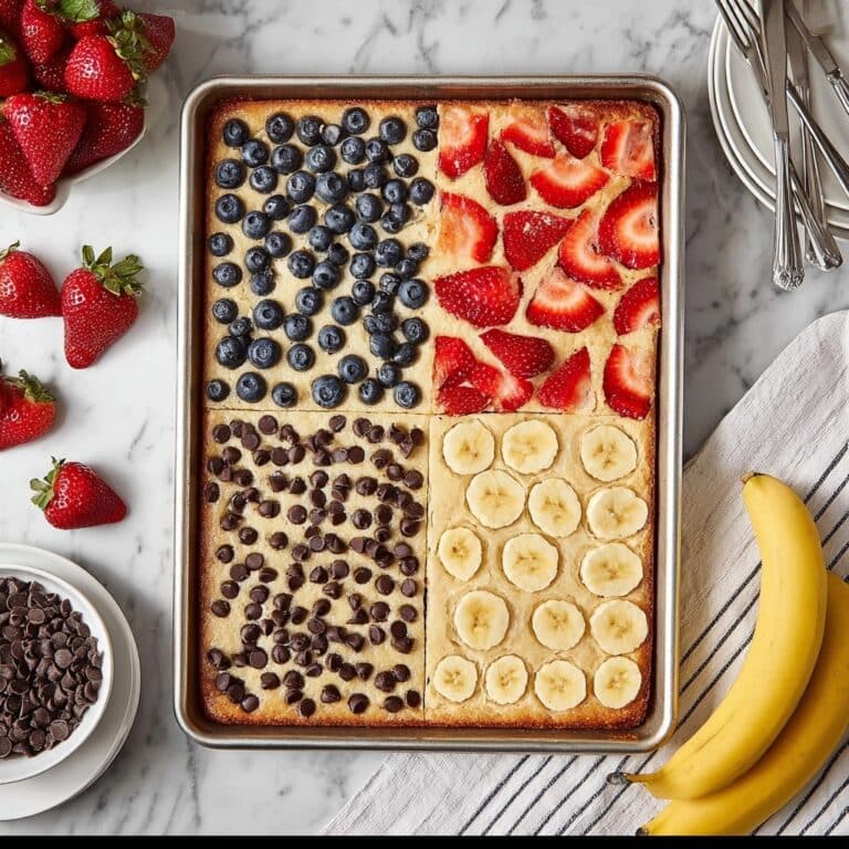 Sheet Pan Pancakes with Fresh Berries, Banana, and Chocolate Chips Recipe