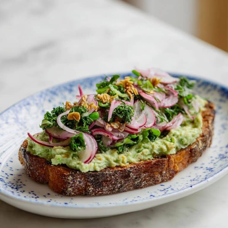 Cilantro Lime Edamame Toast with Pickled Onion Radish Salad Recipe